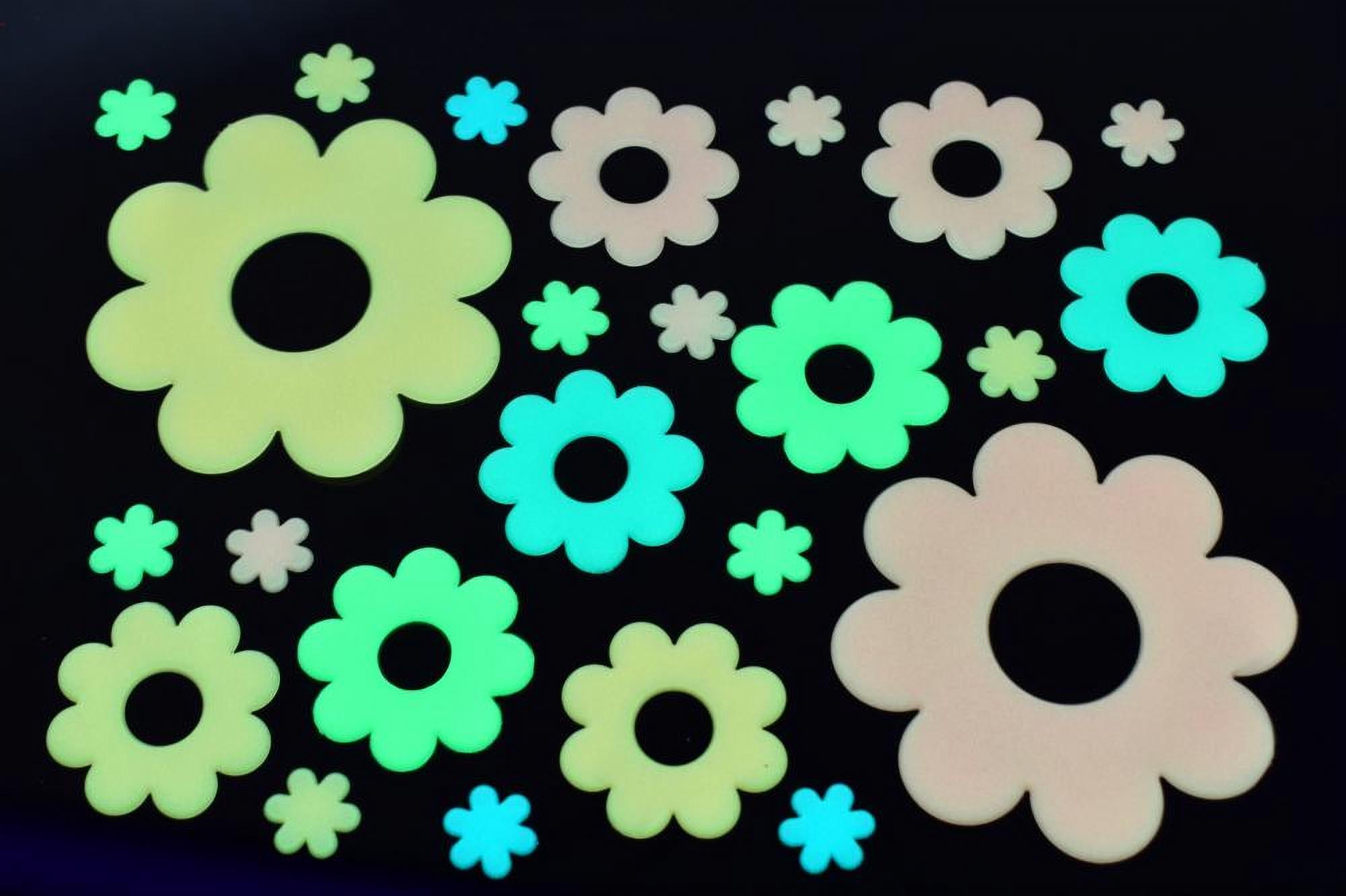 DirectGlow 24 Piece Glow in The Dark MultiColor Flowers Wall Decor