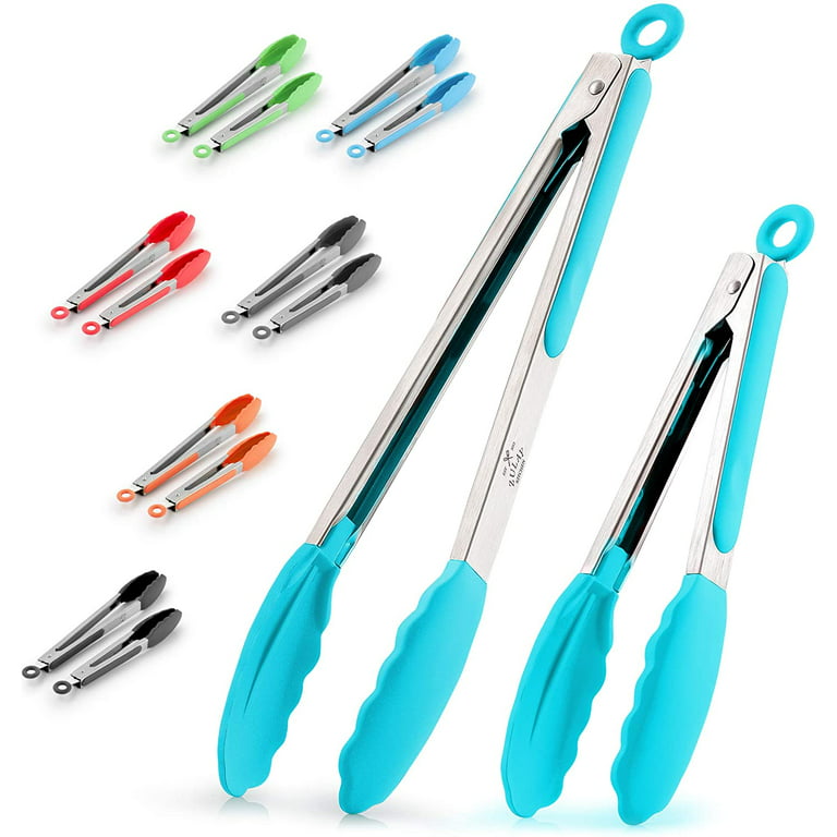 Zulay Kitchen Tongs With Silicone Tips and Lock Mechanism (9 & 12 ) -  Silver - Aqua Sky, 2 - Ralphs