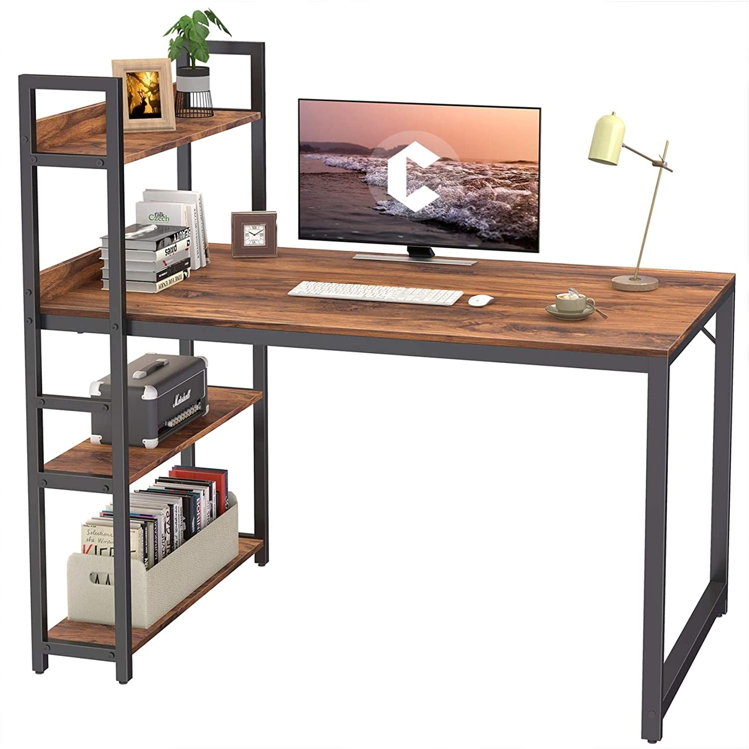 Rustic Brown CubiCubi Computer Desk 47 inch with Storage Shelves Study
