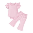 thumbnail image 2 of Musuos Baby Girl Casual Outfit 0-18Months Solid Color Short Sleeve Romper with Flare Trousers 2Pcs Summer Clothes, 2 of 10