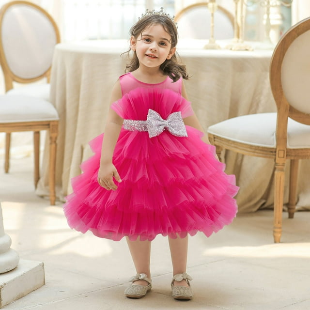 Robes pour Filles Robe Formelle pour Filles Robe Rose Vif pour Filles Robes Élégantes pour Filles Robe pour Filles 4-5 Ans