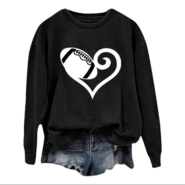 Wyzesi Sweat à Capuche pour Femmes, Motif Graphique de Jour de Football, Pull Imprimé, Automne, Décontracté, Col Rond, Manches Longues