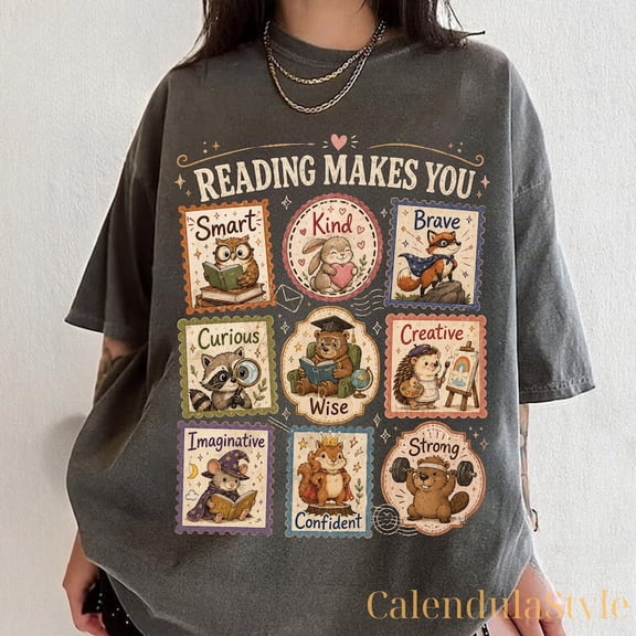 Animal Reading Teacher Shirt, Book Lover Farm Tee, Cute Animal Reading Teacher, Librarian Teacher Gift, Woodland Animals Reading Books Tee