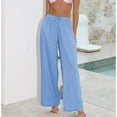 thumbnail image 5 of Women's Summer Linen Blend Palazzo Pants - Wide Leg Trousers with Pockets, Drawstring & Elastic Waist, Lightweight Casual, 5 of 6
