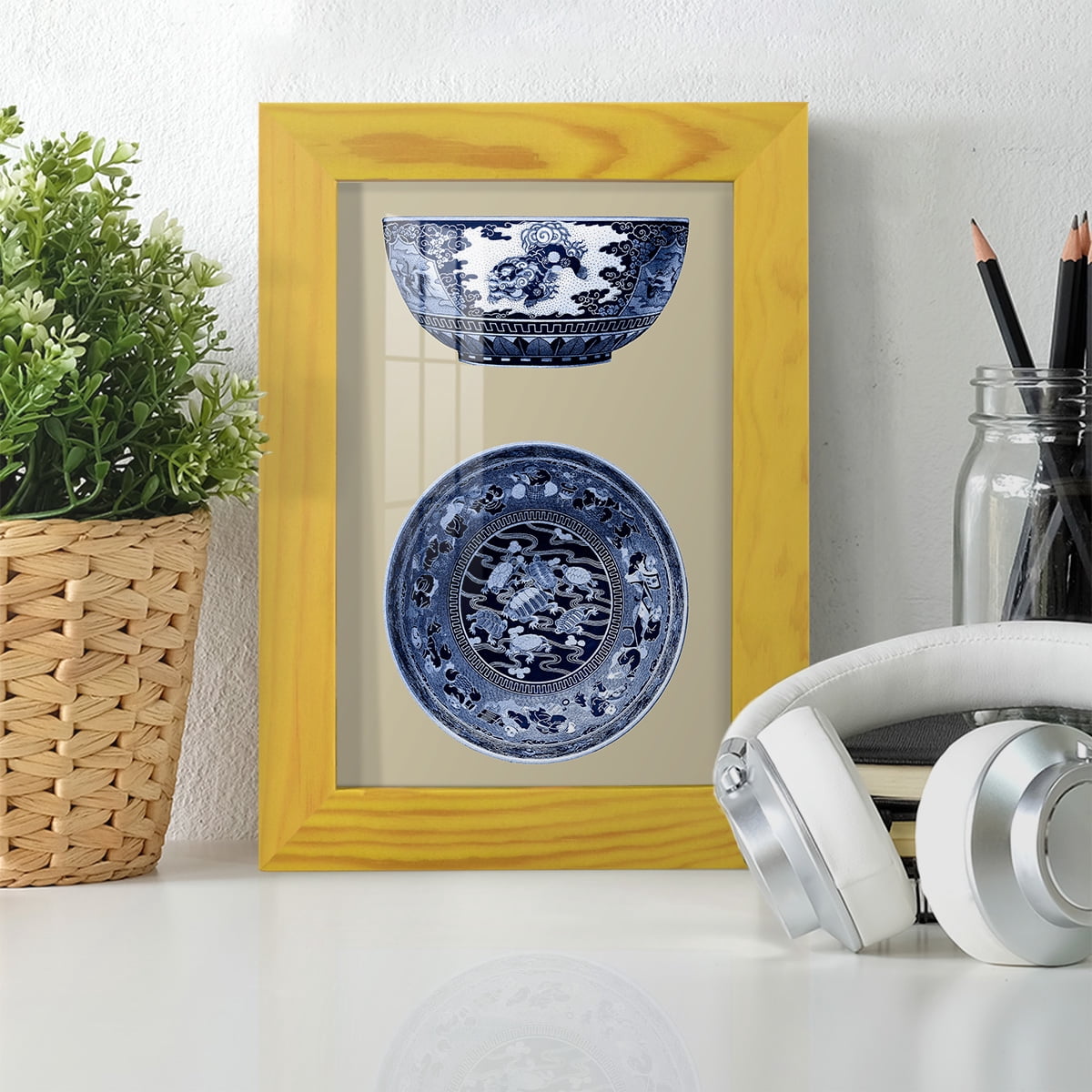 Porcelain in Blue and White I -Framed Print w/glass-Sunflower Yellow