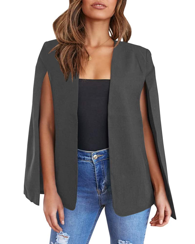 ZYAPCNGN Women/'s Split Sleeve Open Front Casual Coat Suitable for Work to Wear Cape Blazer Cropped Shawl Jacket