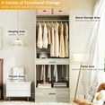 thumbnail image 2 of iSunirm 23.6'' Closet System, Freestanding Closet Organizer with Drawer, Hanging Rod & Pants Rack, Closet Storage Unit for Bedroom or Walk-in Closet, White Oak, 2 of 7