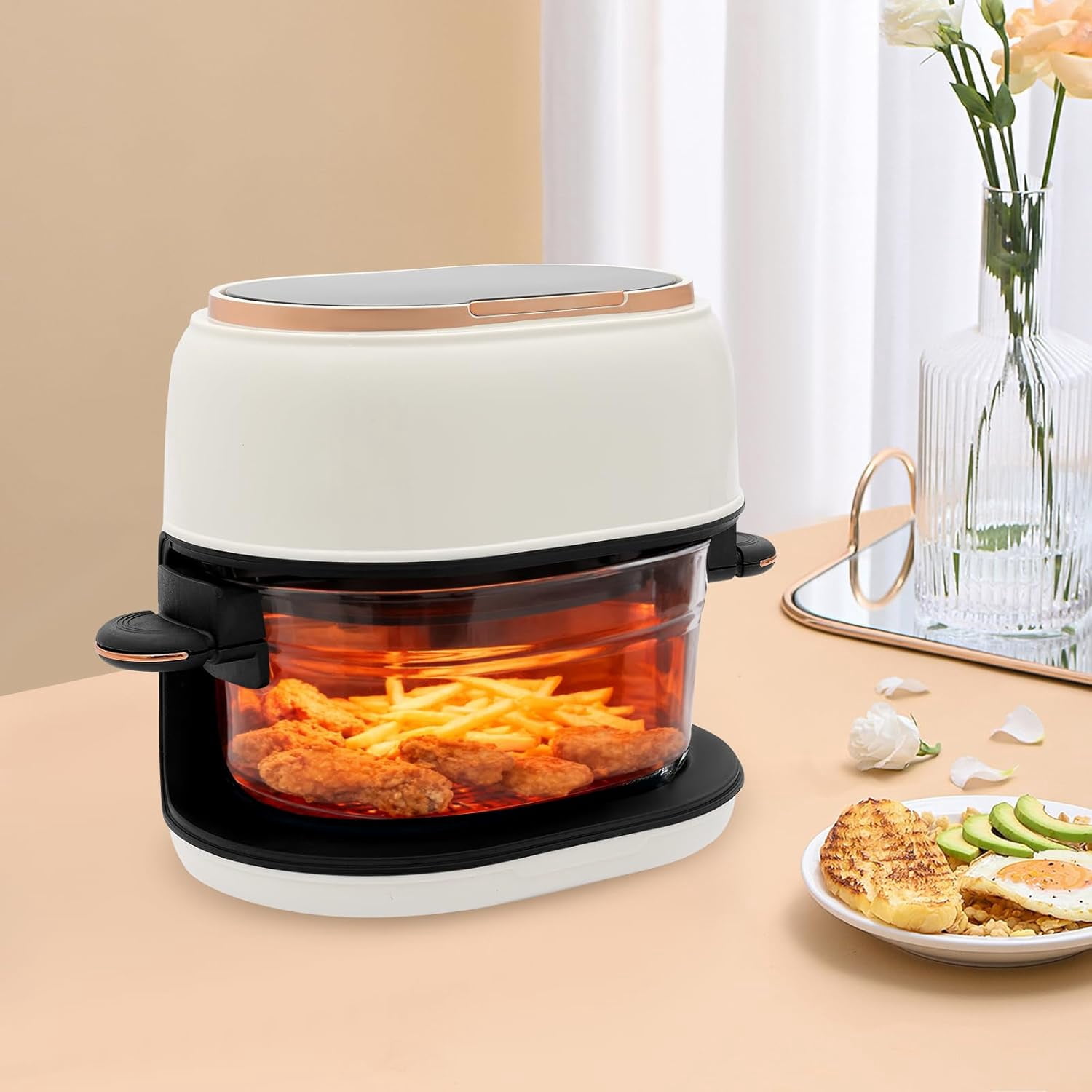 4L Air Fryer with Touch Screen, Hot Air Fryer LED 140-374℉ Precise Heating, Visible Baking Basket Air Fryer 24 Hour Intelligent Reservation