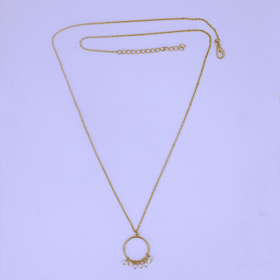 Maya 18k Gold Plated Round Circle Pendant Necklace with Freshwater Pearls – Dainty Minimalist Jewelry for Women
