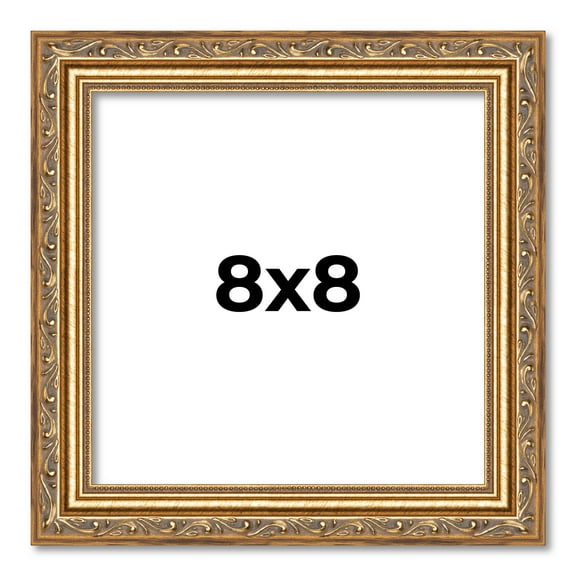 8x8 Frame Gold Solid Wood Picture Frame Width 1.25 Inches | Interior Frame Depth 0.375 Inches |