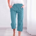 thumbnail image 2 of YFELWZ Womens Plus Size High Waisted Wide Leg Pants Drawstring Elastic Trousers Straight Leg Long Pants With Pockets Sky Blue L, 2 of 5