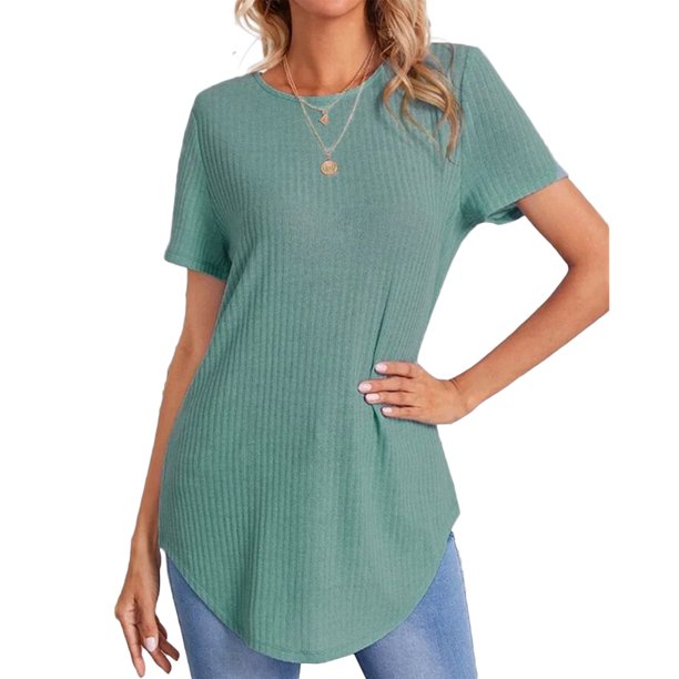 Tops De Verano Camiseta informal para mujer, cuello redondo, suelta, combina con todo, para mujer, ajuste relajado (verde XL) Cgtredaw Para estrenar
