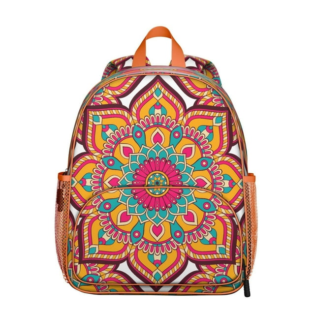 Spiritual Students Backpack - Healing Energy and Mystic Boho Mandala Pattern with Abstract Colorful Ornament, Comfortable Adjustable Straps for School