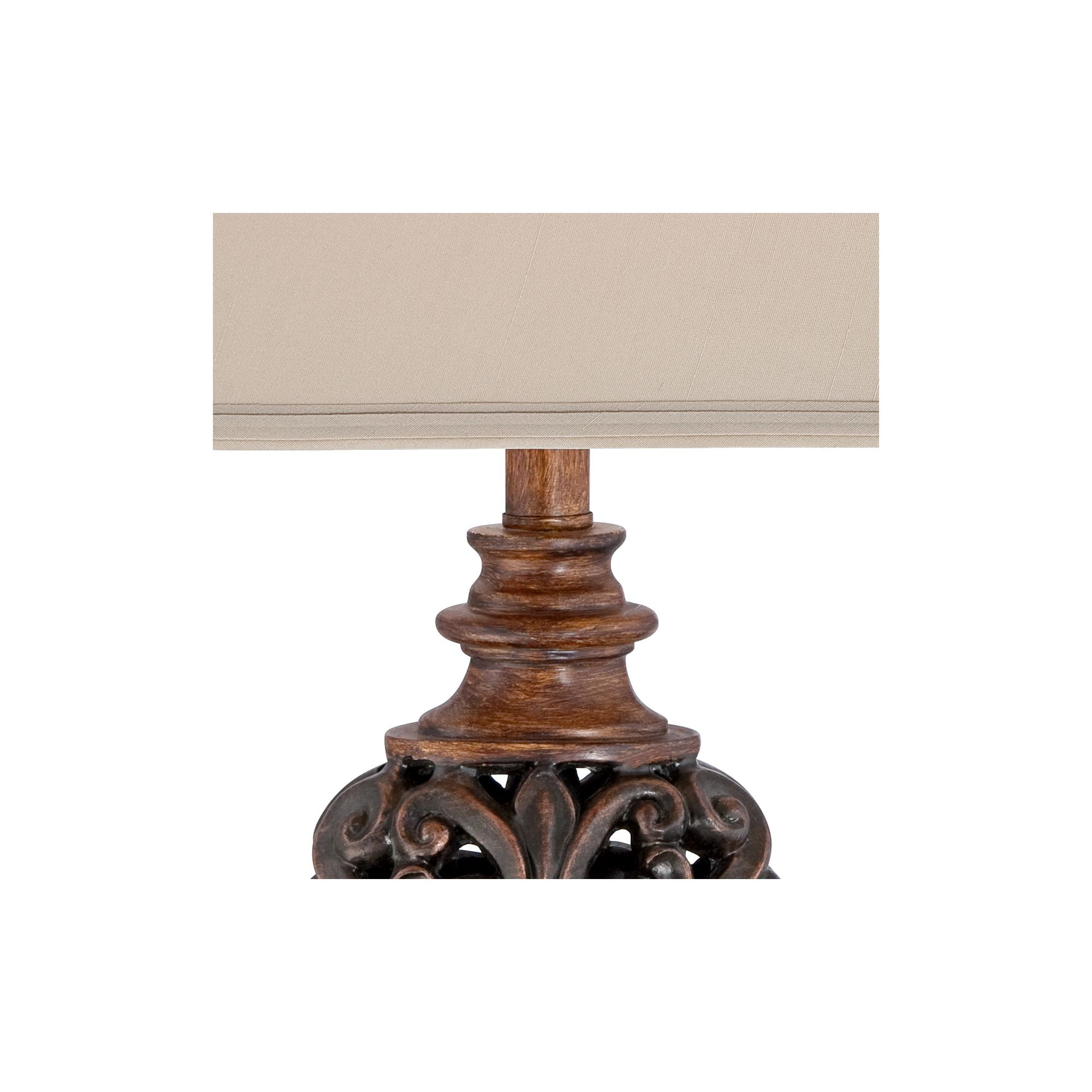 Regency Hill Exeter Traditional Table Lamps 30" Tall Set of 2 Bronze Wood Carved Leaf Cream Rectangular Bell Shade for Bedroom Living Room Bedside