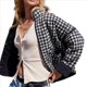 thumbnail image 2 of Chaqueta Acolchada Corta con Estampado Floral Vintage para Mujer, Chaqueta Corta Abierta Al Frente, Ropa de Abrigo Cuadros en y Negro L, 2 of 9