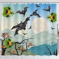 thumbnail image 1 of Whimsical Rideau de Douche Halloween - Style Vintage avec Chauves-Souris, Lanternes et Paysage Turquoise, 1 of 4