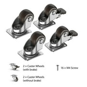 HOLKIE 1 inch Heavy Duty Swivel Caster Wheels,(4 pack)Small Swivel Caster Wheels for Furniture Total Capacity 90lbs (2 with Brakes and 2 Without Brakes)