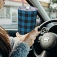 thumbnail image 6 of Daiia Blue Black Plaid Printed 20oz Insulated Coffee Cup with Straw Topper, Fully Spill Proof Travel Coffee Mug, Stainless Steel Tumbler for Work Home Outdoor Car-Without Straw, 6 of 8