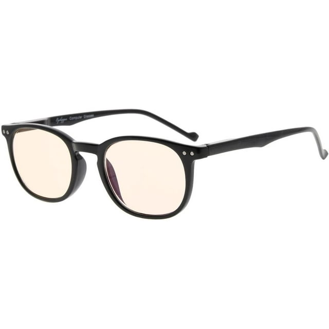 Eyekepper Spring Hinges Classic Retro Style Computer Eyewear Small Frame Computer Eyeglasses (Amber tinted lense, Black)