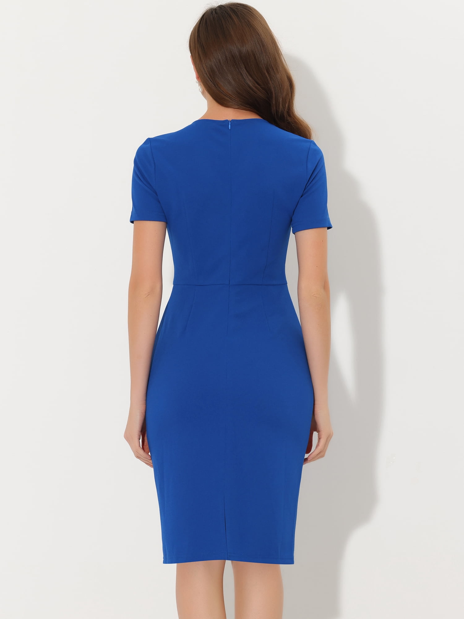 DARING DIVA Work Business Square Neck Color Block Bodycon Sheath Dresses S Royal Blue