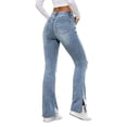 thumbnail image 5 of Tqcoqu Women's High Waist Ripped Flare Jeans,Split Hem Slit Bottom Vintage Light Wash Denim Pants wiith Pockets,Light Blue Women's XXS-L, 5 of 8