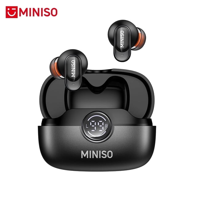 MINISO MS105 Audífonos Inalámbricos Bluetooth con Traducción AI, Mini Earbuds In-Ear, Diseño de Tallo Corto, Resistentes al Agua, para Trabajo, Deporte y Dormir, Negro con Estuche de Carga