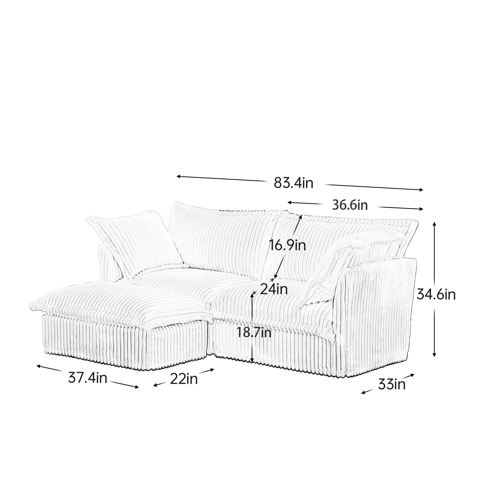 Gewnee Modern Corduroy Deep Seat Loverseat Seational Sofa Couches With Ottoman,Comfy Green Corduroy L Shape Sofa Couch for Living Room,Apartment