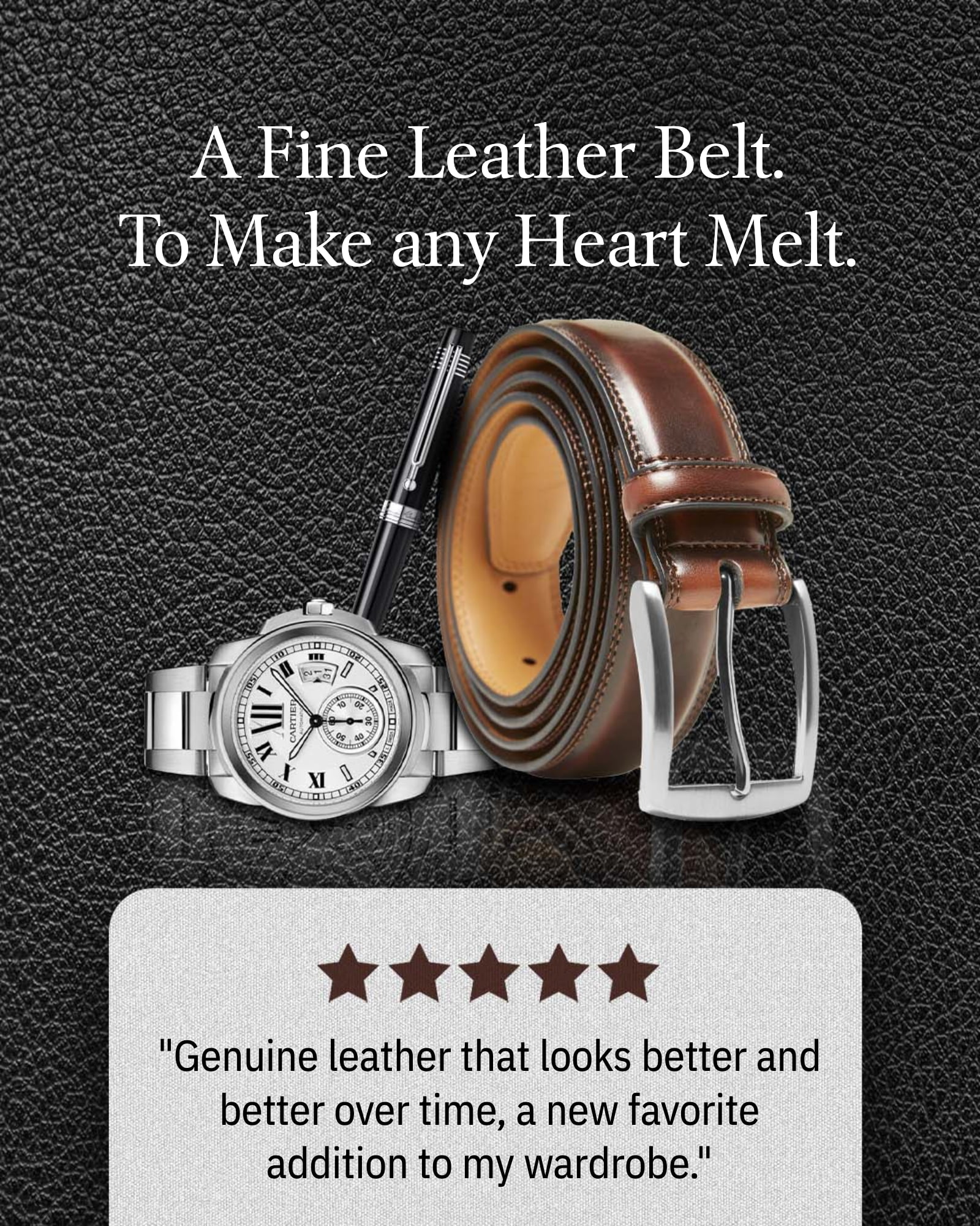 Lvelia 35mm Genuine Leather Dress Belts for Men-Mens Belt for Suits, Jeans,  Uniform with Automatic Buckle, Black 