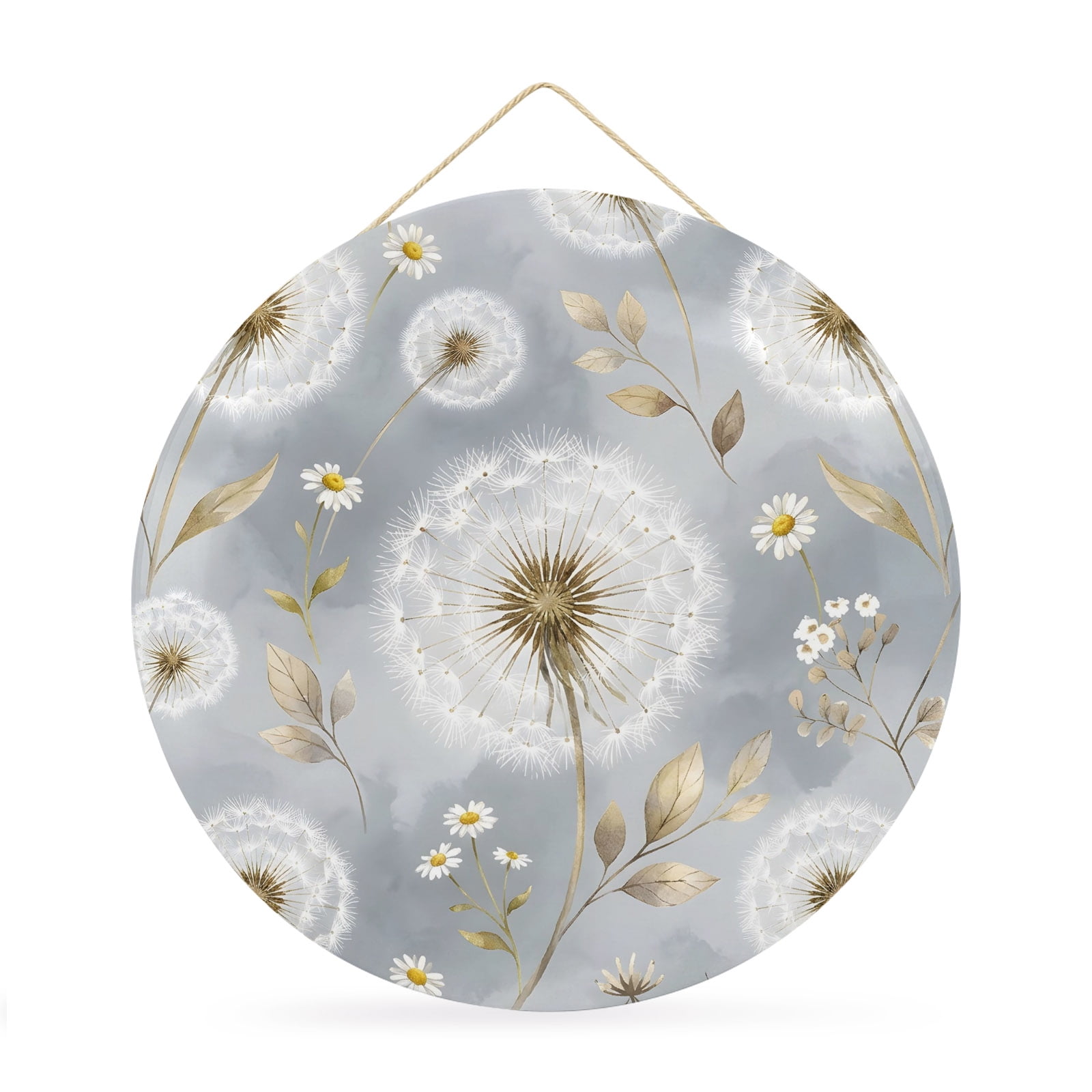 Round Welcome Sign for Front Door Botanical Dandelions Hanging Metal Farmhouse Wall Decor for Porch Entryway Farmhouse Botanical Leaves Decoration for Holiday Housewarming Gift 12 in