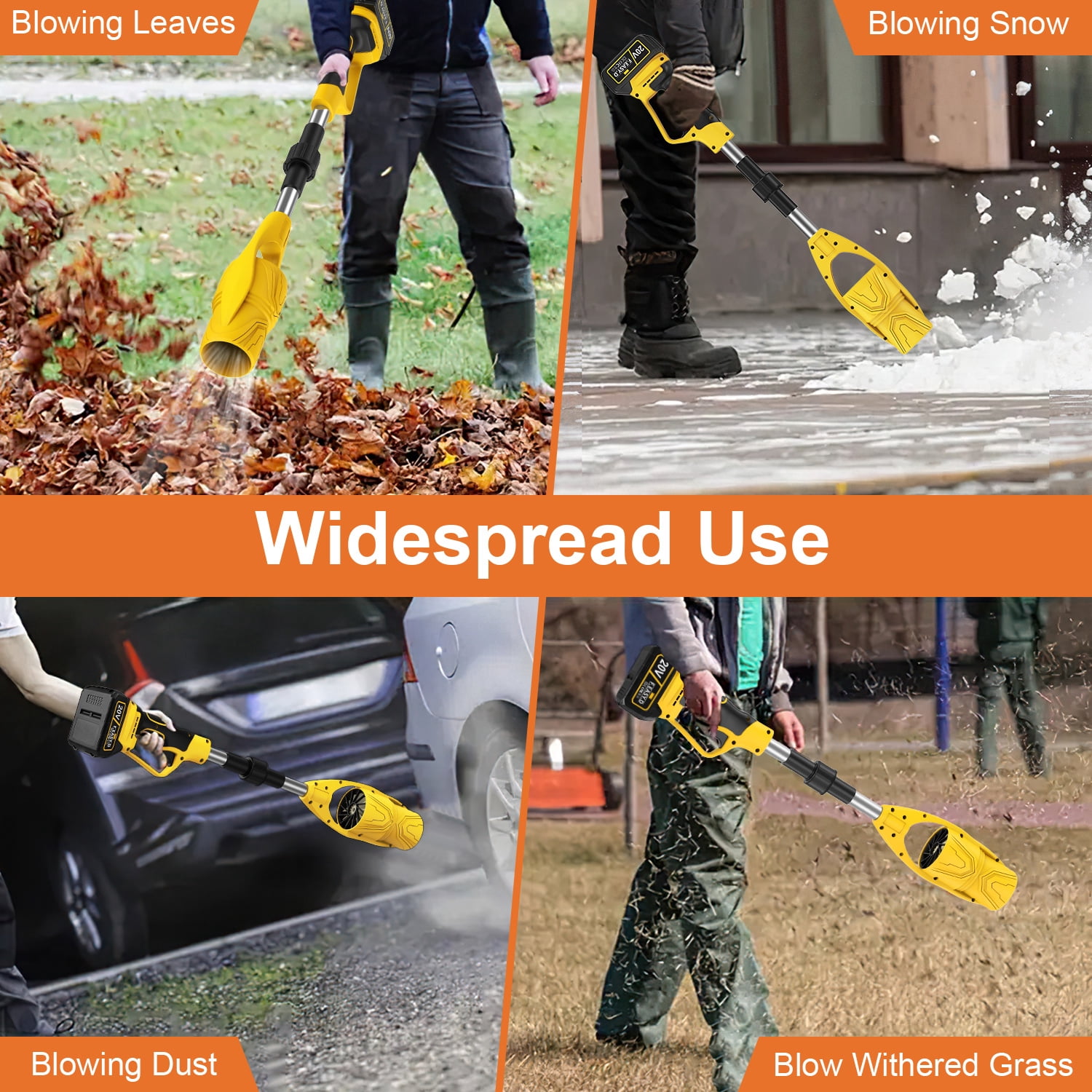 20V Cordless Leaf Blower,AILKIN High Speed Foldable Air Leaf Cleaner,Lightweight Mini Handheld Rechargeable Electric Cordless Leaf Blowers with Battery and Charger for Garden,Patio,Home,Yards,Yellow
