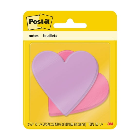 Post-it Heart Shape Notes, 3" x 3", Assorted Colors