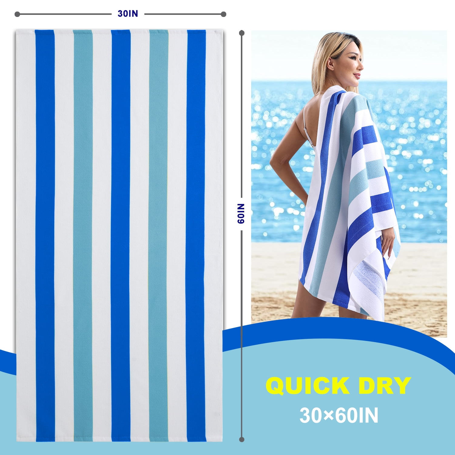 Beartech 4 Pieces Beach Towel Set,30x60 inches Striped Beach Towels Soft Camping Travel Towels, Lightweight Quick Dry Pool Towels for Beach Shower Towels Swim Towels Absorbent for Adults