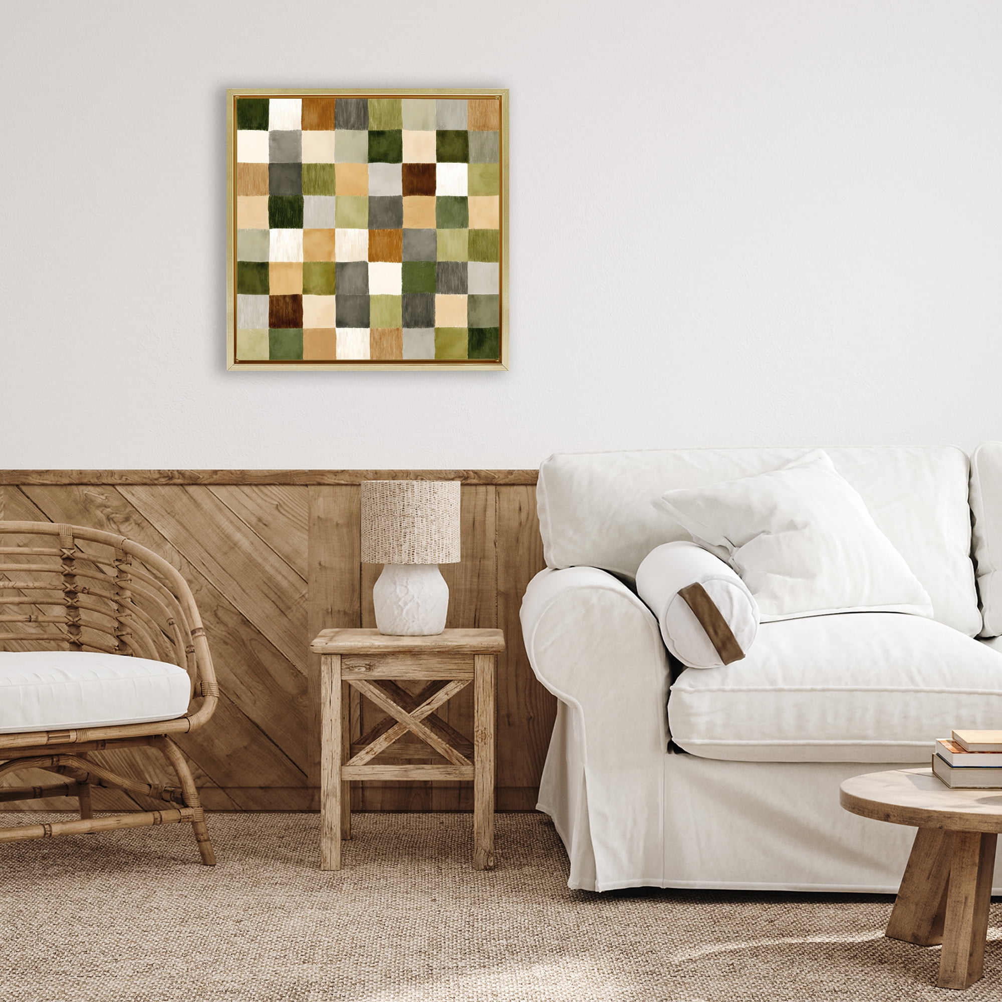 Stupell Industries Checkered Earth Tones Gold Framed Floater Canvas Wall Art, design by Petal Prints Design