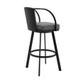 thumbnail image 3 of Ovn 26 Inch Swivel Counter Stool, Curved, Gray Faux Leather, Black Steek- Saltoro Sherpi, 3 of 5
