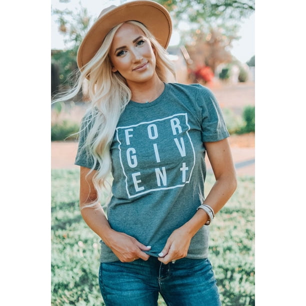 ABPHQTO Camiseta de manga corta con estampado gráfico cruzado FORGIVEN para mujer
