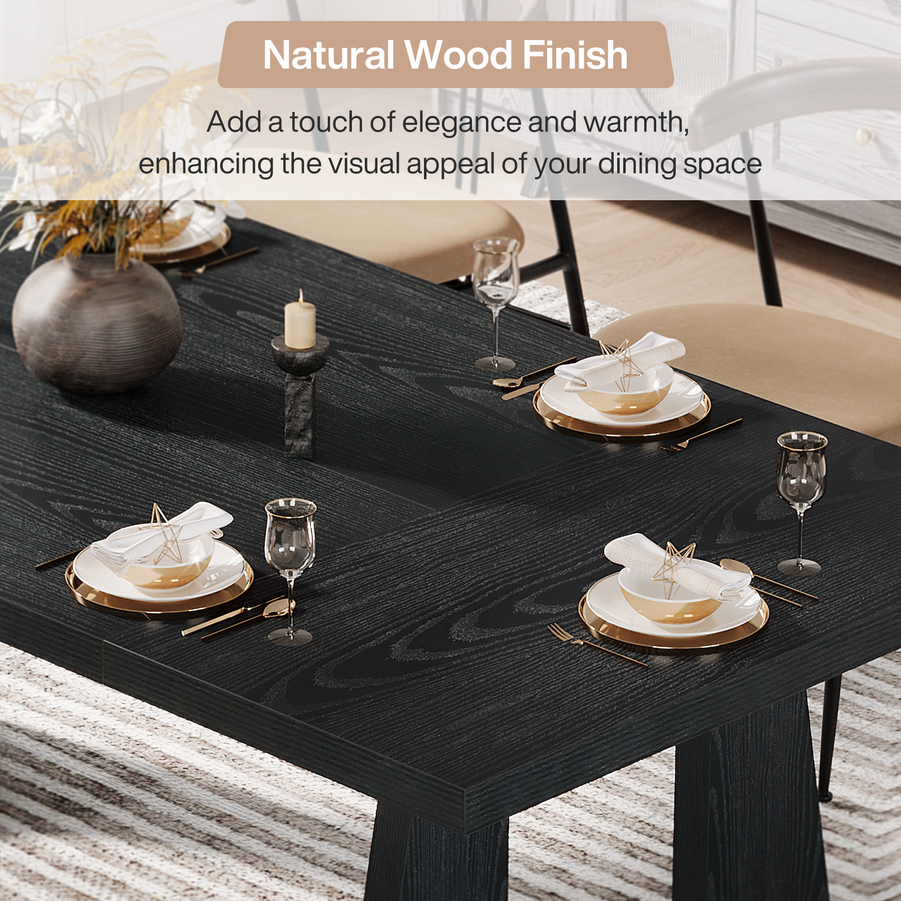 Fnova 70.9" Rectangular Dining Table for 6-8 People, Large Farmhouse Wood Kitchen Table with Heavy Duty Legs, Easy to Assemble