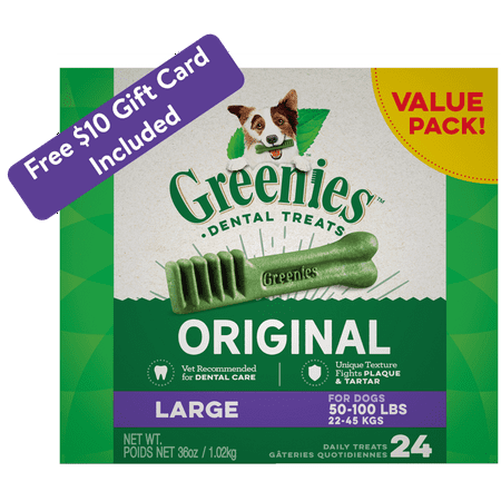 (Free $10 Gift Card) GREENIES Original Large Natural Dental Dog Treats, 36 oz. Pack