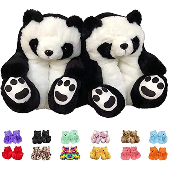 Teddy Bear Slippers for Women and Girl Home Indoor Winter Shoes Soft Cute Warm Anti-Slip Faux Fur Cartoon Slippers(Panda)
