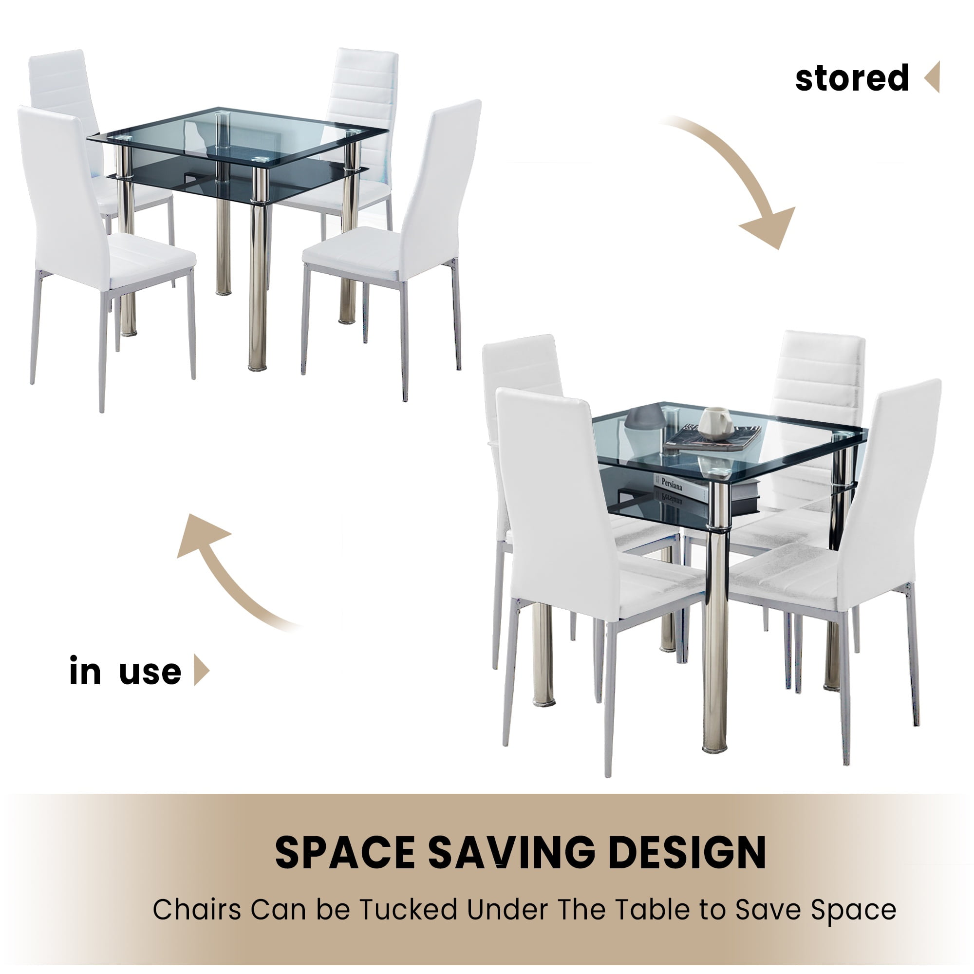 SESSLIFE Dining Chairs Set of 4, White Dining Room PU Chairs, Dining Side Chairs for Home Kitchen Living Room