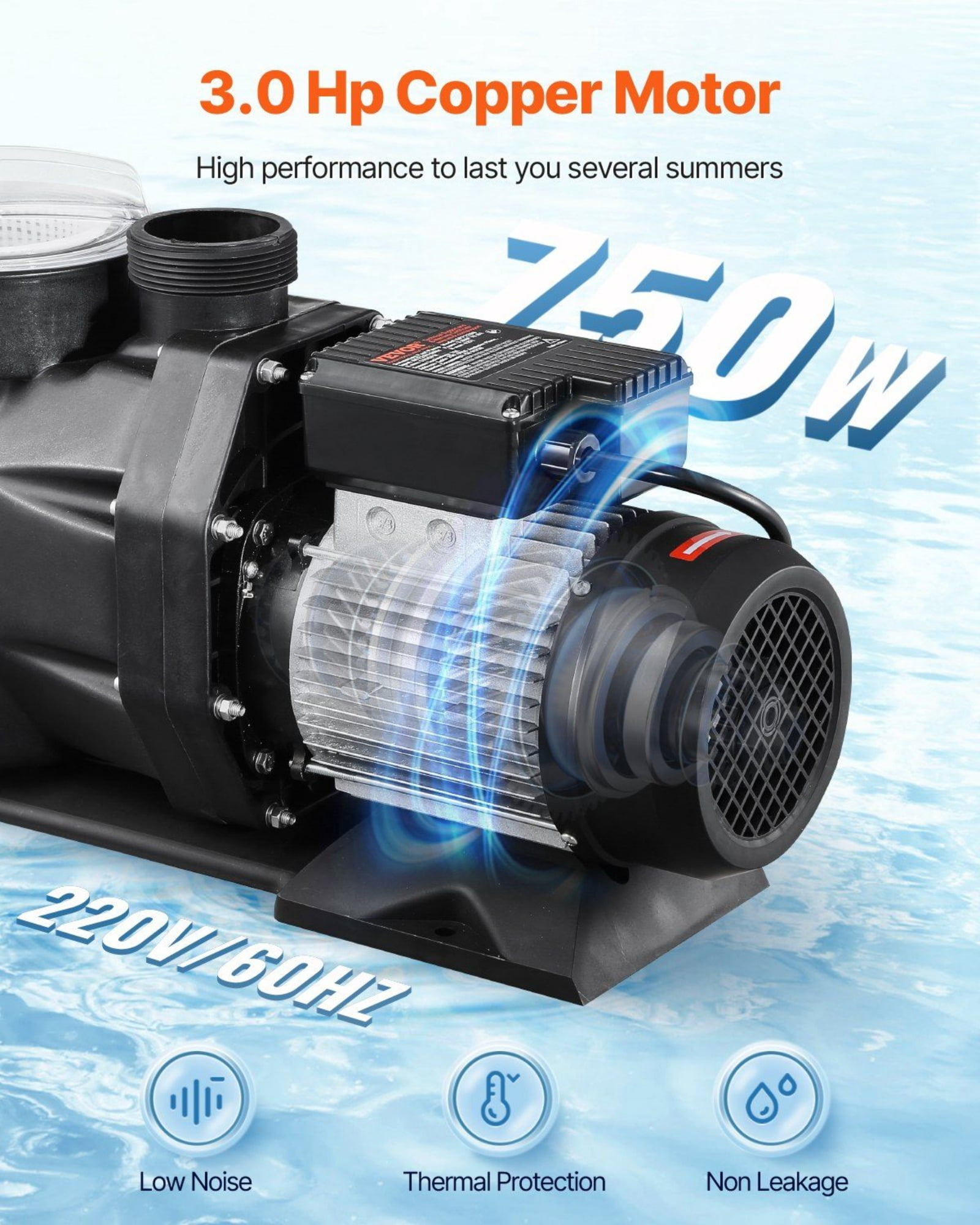 3 HP Single Speed Above Ground Pool Pump 149 GPM 3450 RPM 220V - High Performance Swimming Pool Pump