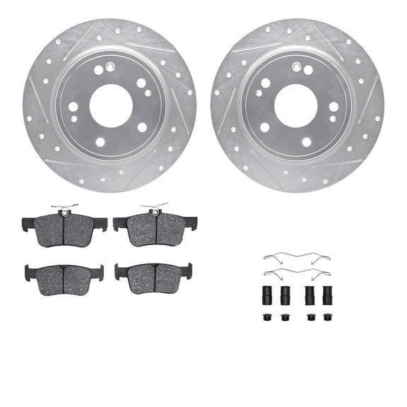 Dynamic Friction Company Rear Brake Rotors-Drilled and Slotted-Silver with 5000 Advanced Brake Pads includes Hardware 7512-59128