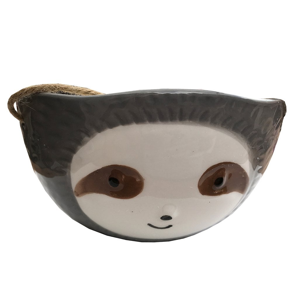 Sloth Hanging Planter  Succulent Plant Pot Indoor Outdoor Ceramic Animal Planters Pots Flowerpot Container 1, Grey-Sloth Face