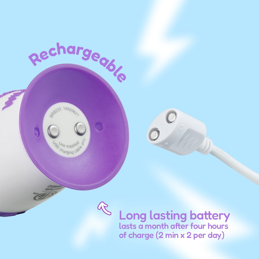 Brush-Baby WildOnes™ Rechargeable Kids Electric Toothbrush – Hippo | Flashing Lights, 2-Min Timer, Waterproof, 3 Brush Heads | Toddler & Child Toothbrush Ages 0-10 | Soft Bristles