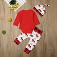 thumbnail image 6 of Douhoow 0-18m Baby Xmas Outfit Set Long Sleeve Letter Pattern Envelope Neckline Romper Pants Hat, 6 of 9