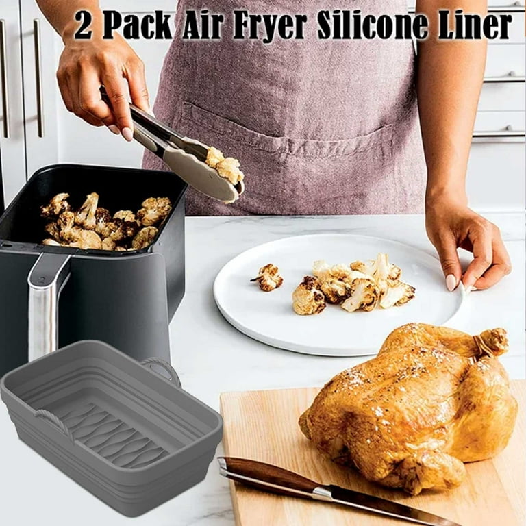 NEGJ Dual Air Fryer Silicone Liners For Dual Air Fryer Basket Liners  Reusable Silicone Pot Rectangular Air Fryer Accessories Air Fryer Tray