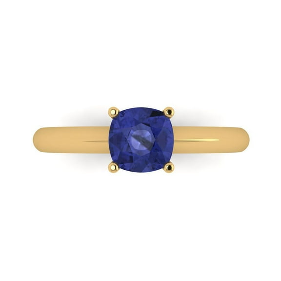 Clara Pucci 14K Yellow Gold Solid Gold Tanzanite Solitaire Anniversary Ring for Women - 1 cttw Cushion Cut
