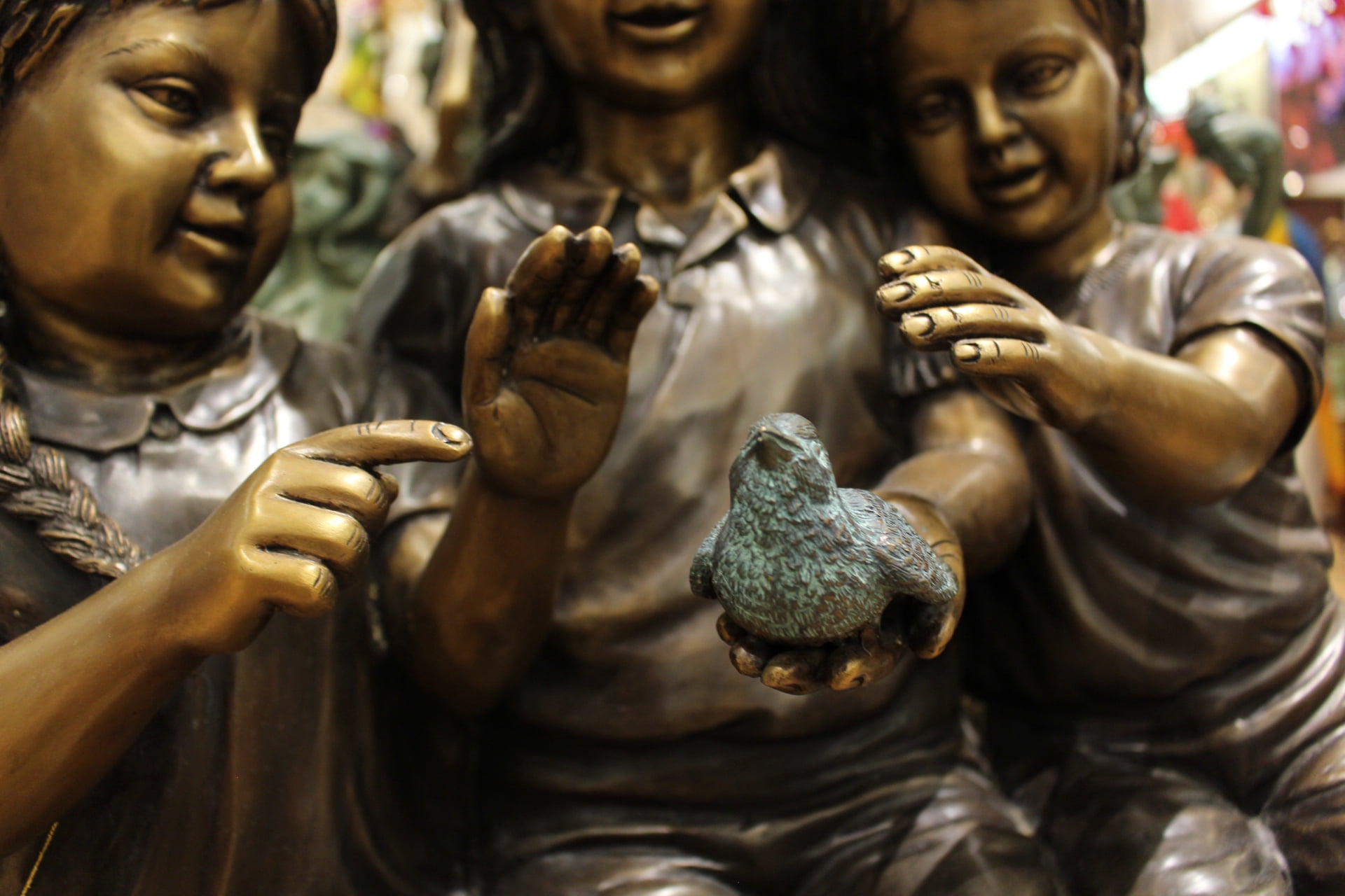 Nifao Three Children On Log Holding Bird Bronze Statue – Outdoor Garden Decor Sculpture, 55"L x 18"W x 38"H