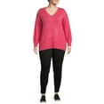 thumbnail image 4 of Heart N' Crush Women's Plus Size V Neck Dropped Shoulder Sweater with Metallic Trim, 4 of 5