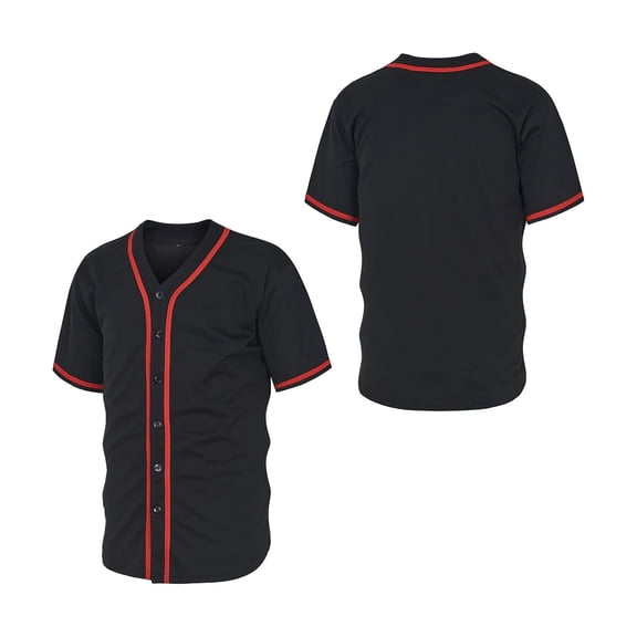 Ticikt Men's Solid Color Button‑Front Baseball Jersey, V‑Neck Short Sleeve Baseball Shirt,Black