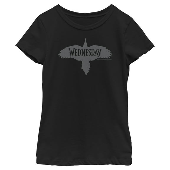 Girl's Wednesday Raven Logo  Graphic Tee Black Small